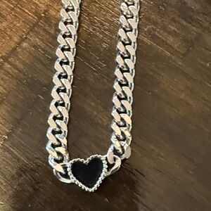 Elegant Silver Necklace with Black Heart Pendant